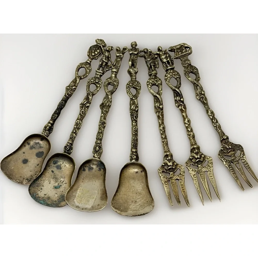 Antique Rossi Italy Flatware Silver Plated Brass Baroque Demitasse VTG Rococo